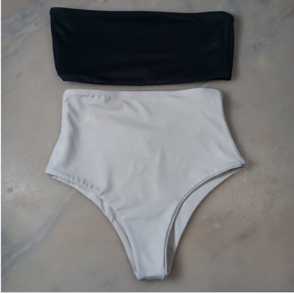 Wave Babe Women's Small Bikini Set Color Block High Waisted - Picture 4 of 4